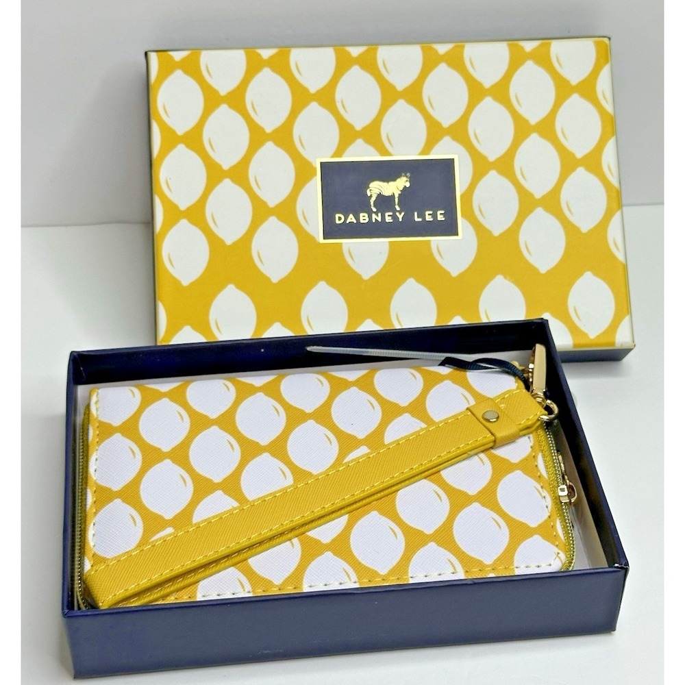 Dabny Lee Lemons Wallet Wristlet Yellow White Detachable Strap 4x6 NEW Boxed